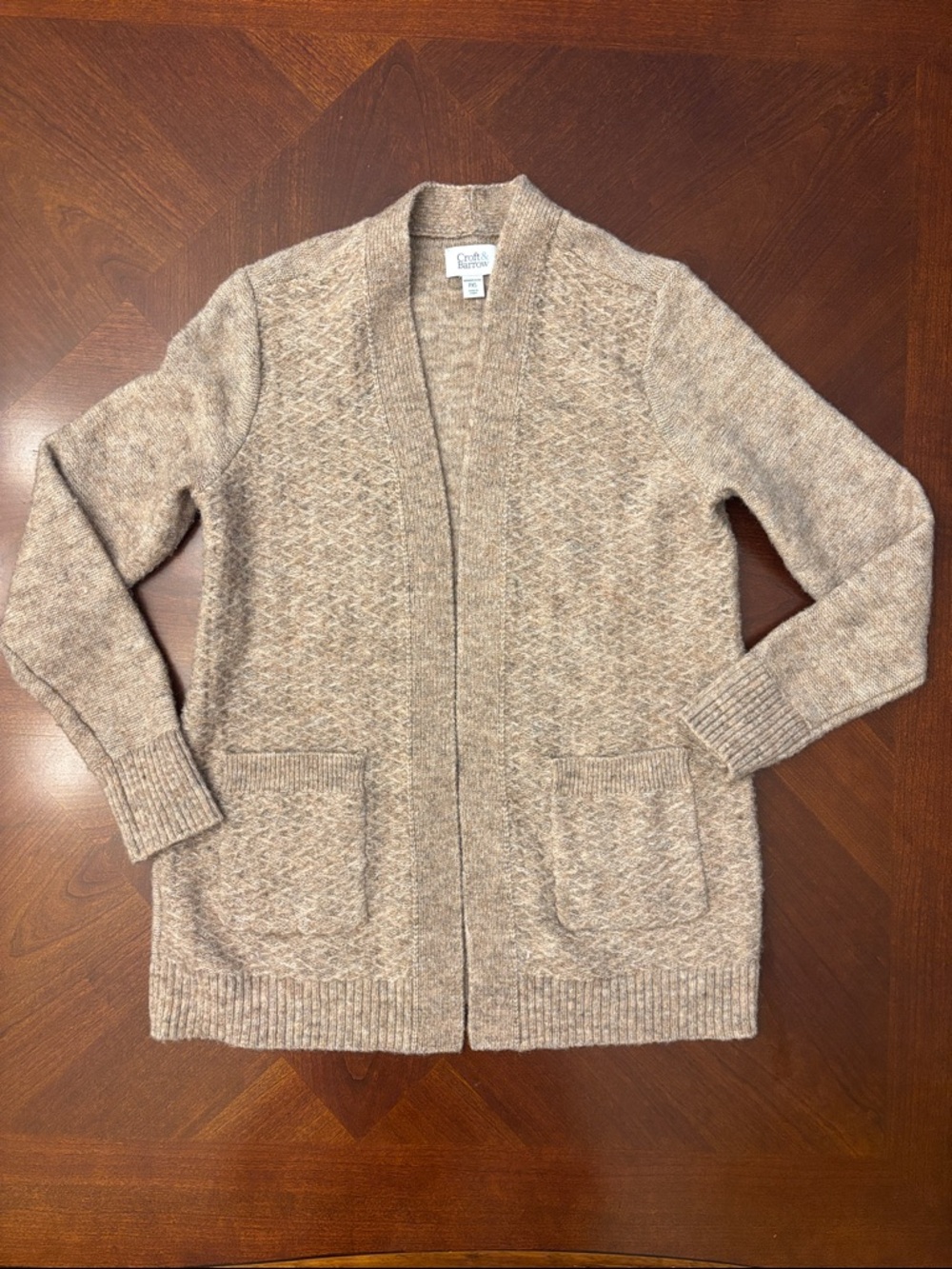croft & barrow Heathered Cream-Tan Open-Front Women's Cardigan